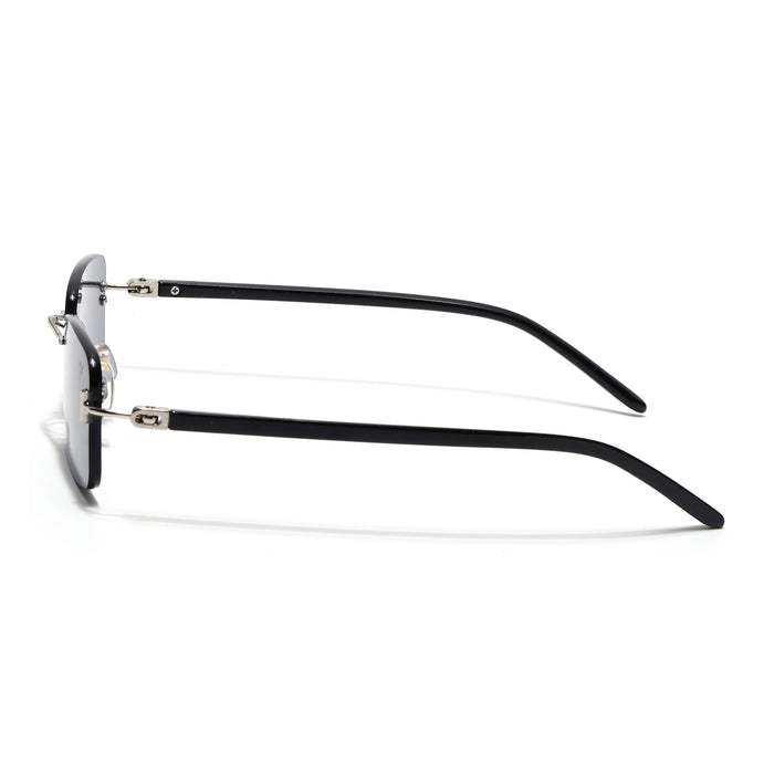 Voyage Rimless Sunglasses for Men & Women (Black Lens | Silver Frame