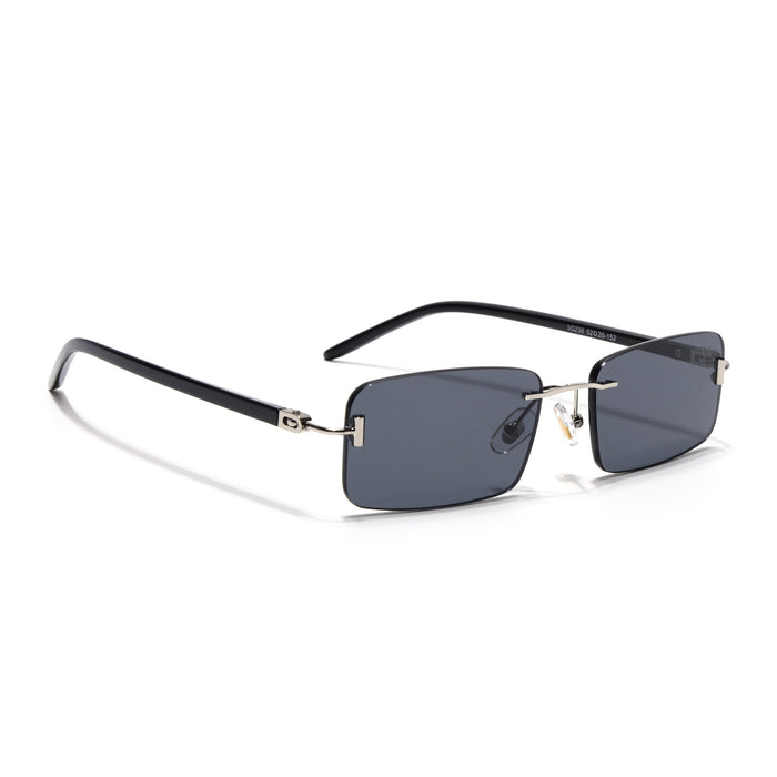 Voyage Rimless Sunglasses for Men & Women (Black Lens | Silver Frame
