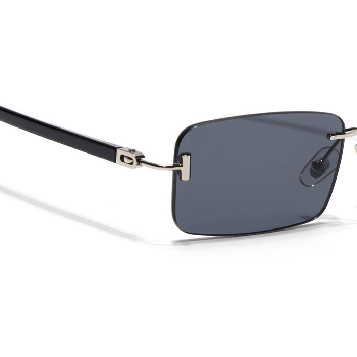 Voyage Rimless Sunglasses for Men & Women (Black Lens | Silver Frame