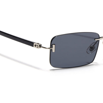 Voyage Rimless Sunglasses for Men & Women (Black Lens | Silver Frame