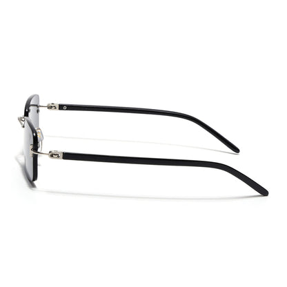 Voyage Rimless Sunglasses for Men & Women (Black Lens | Silver Frame